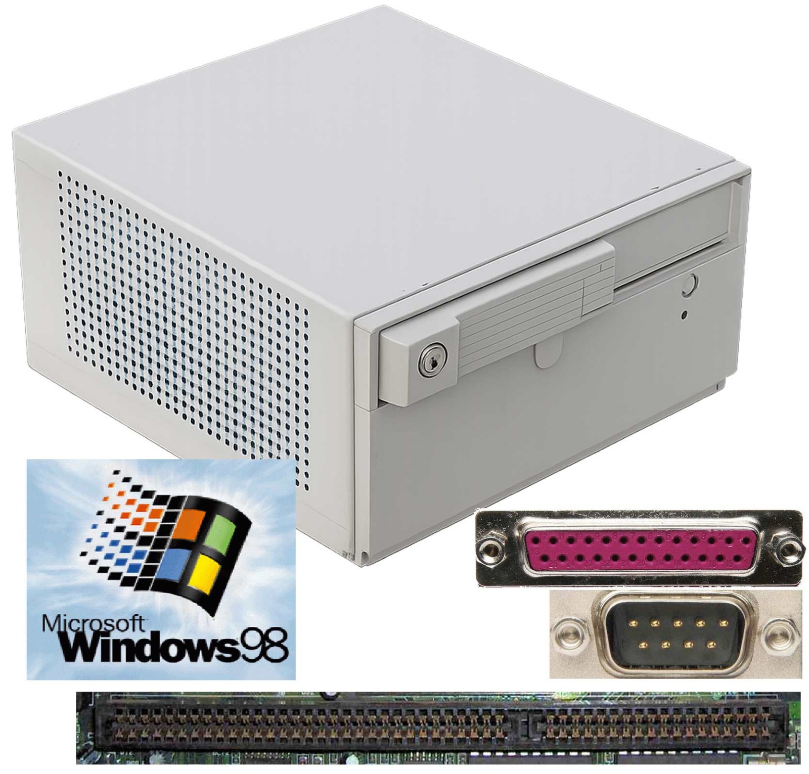 Compact PC With ISA Bus, Windows 98, 1200MHz, 256MB, USB, RS-232, LAN, LPT, V8