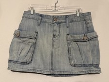 Vtg Y2K Old Navy Ultra Low Rise Denim Cargo Mini Skirt 8 Utility Grunge Bratz