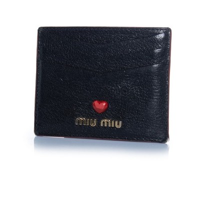 Miu Miu, Black Leather Card Holder Female Black One Size