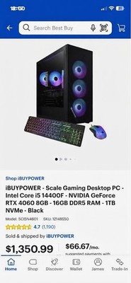 BUYPOWER  Gaming PC i5-14400F RTX 4060 8gb 16GB ddr5 ram 1tb nvme black