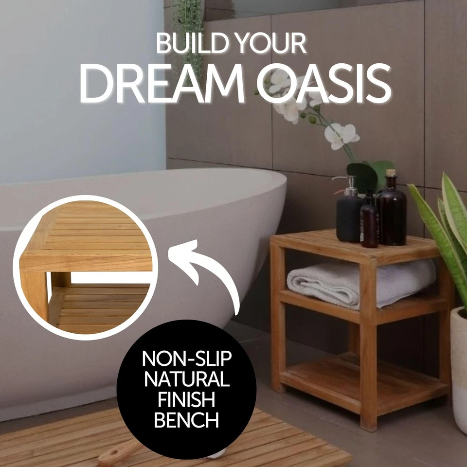 Estante de ducha de teca premium y banco de ducha - Decoración de baño perfecta y... Foto 4 de 4