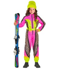 SKIANZUG LEOPARDENMUSTER NEON PINK - GELB" Overall Gürtel 158cm Kinder neu