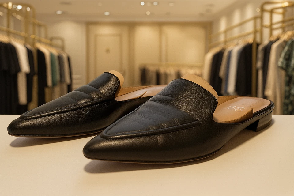 FrancoSarto Sela Mule Cuero Negro Para Mujer Talla 7M – Elegante Sin Cordones Cómodo