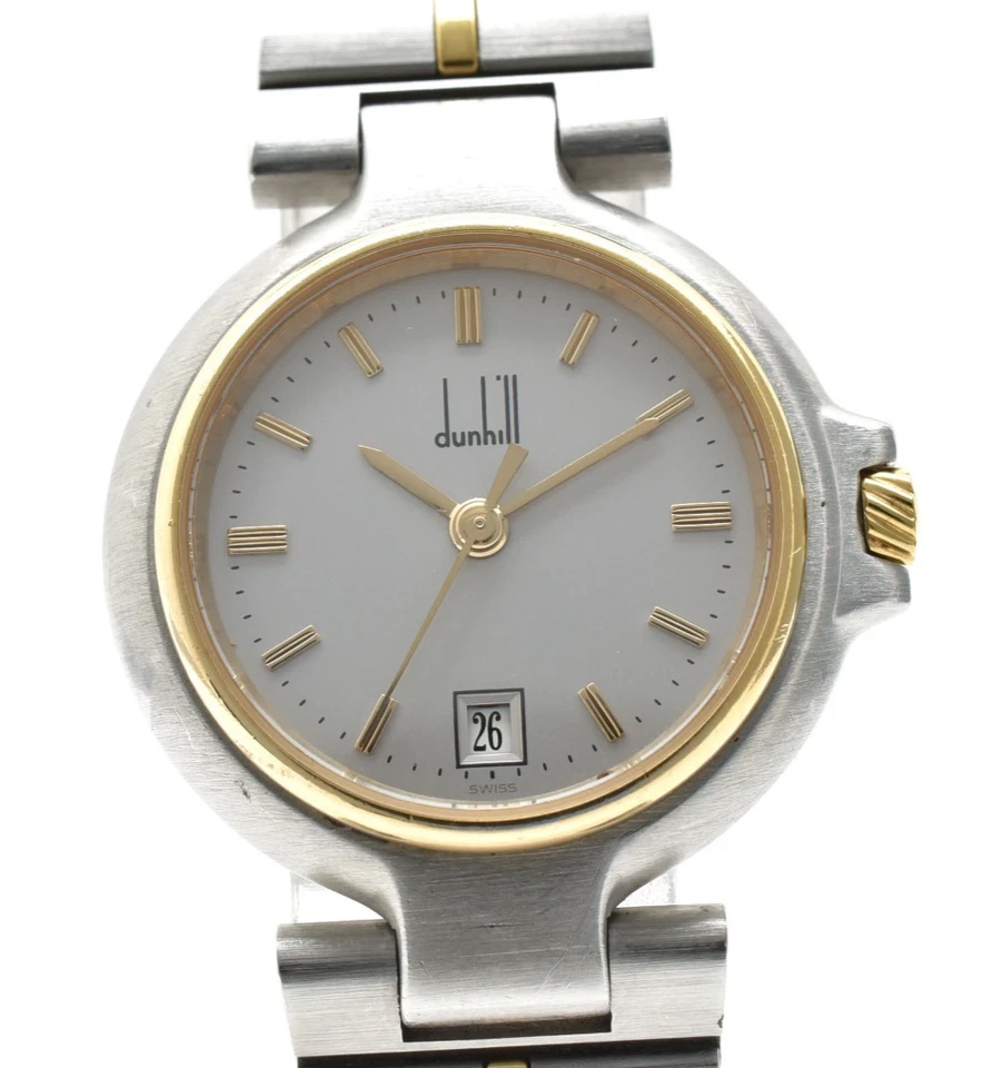 [Exc+5] Reloj Dunhill Millennium 28 mm esfera plateada oro cuarzo fecha para mujer Foto 3 de 4
