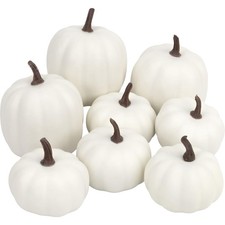 Artgar Pumpkin Decor - White Artificial Pumpkins - 8 PCS Foam Pumpkin Set for