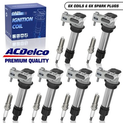 6x Ignition Coil Iridium Spark Plug For Cadillac GMC Chevy Buick ACDelco UF569