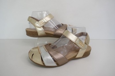 NEU HOTTER DELANI GOLD MULTI LEDER RIPTAPE GESCHLOSSENE ZEHE SANDALEN UK 4,5 WEIT