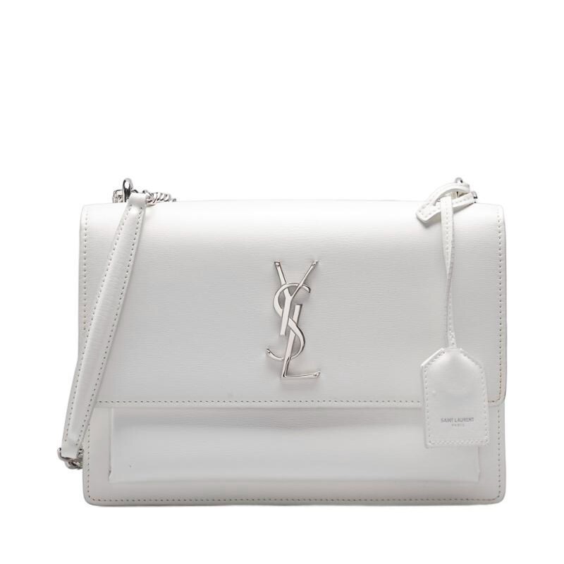 Borsa a tracolla media Saint Laurent in pelle di vitello bianca monogramma tramonto catena argento