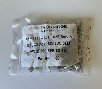 80 pack of IronRidge 48-1214-625-Q80 Rev A Self Drilling Screw #8 SS 3/4 