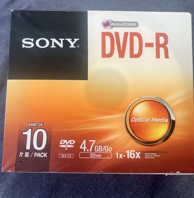 Sony DVD-R 4.7gb/go 1x-16x Optical Media 10 Pack 10dmr47ss 