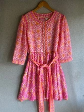 Gretchen Scott Dress Womens XL Geomtric Flutter Artsy Belted Boho East India