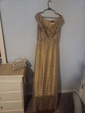 Tadashi Shoji Shimmery Bronze Gold Maxi Dress Size L
