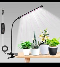 Set of 2 Clip On LED Plant Lamp Grow Lights Indoor with Timer Red, Blue, Purple