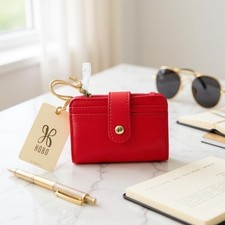 Hobo International Leather Wallet Card Case Val Indexer Flame Red NWT 68