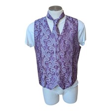 Barry Wang Men's Paisley Tuxedo Vest Waistcoat  Tie Dark Purple 2XL Formal New