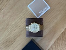 Michael Kors Gold Tone Chronograph Watch MK Diamond Dial Date Stainless Steel