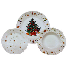 Omniacasa – Servizio Piatti Natalizi 18 pz Ceramica Albero & Schiaccianoci