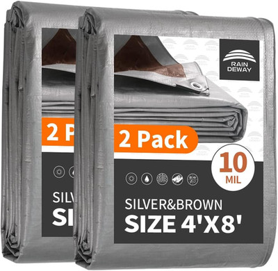 4X8 Feet(2 Pack) Tarps Heavy Duty Waterproof,10Mil Thick Multipurpose Poly Small
