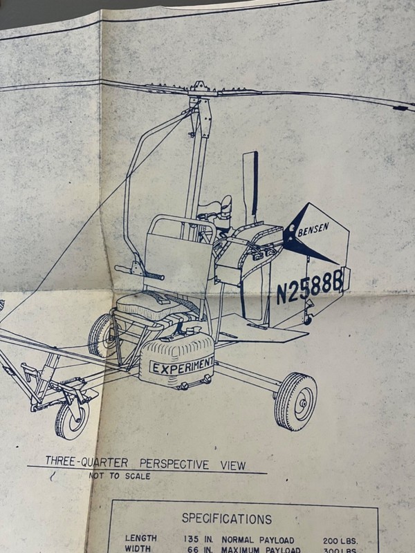 10 Original 1960 Factory Blueprints Bensen Aircraft Corp B-8 Gyrocopter Aviation