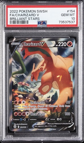 2022 POKEMON SWORD & SHIELD BRILLIANT STARS #154 FULL ART/CHARIZARD V PSA 10