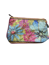 LAUREL BURCH Cosmetic Bag FLORAL Foiled Makeup Case Travel Pouch