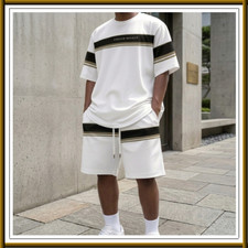 Men 2-Piece Set Summer Outfit Short Sleeve Sweatshirt T Shirts and Shorts Suits