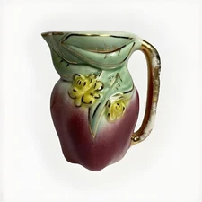 VTG USA Pottery Pitcher Vase Creamer 1940’s Pink Green Yellow Flowers Gold 5.5”