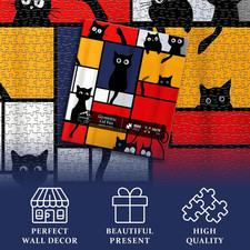 Cat Puzzles for Adults 1000 Pieces, Black Cat Animal Geometric Art Puzzle, Fu...