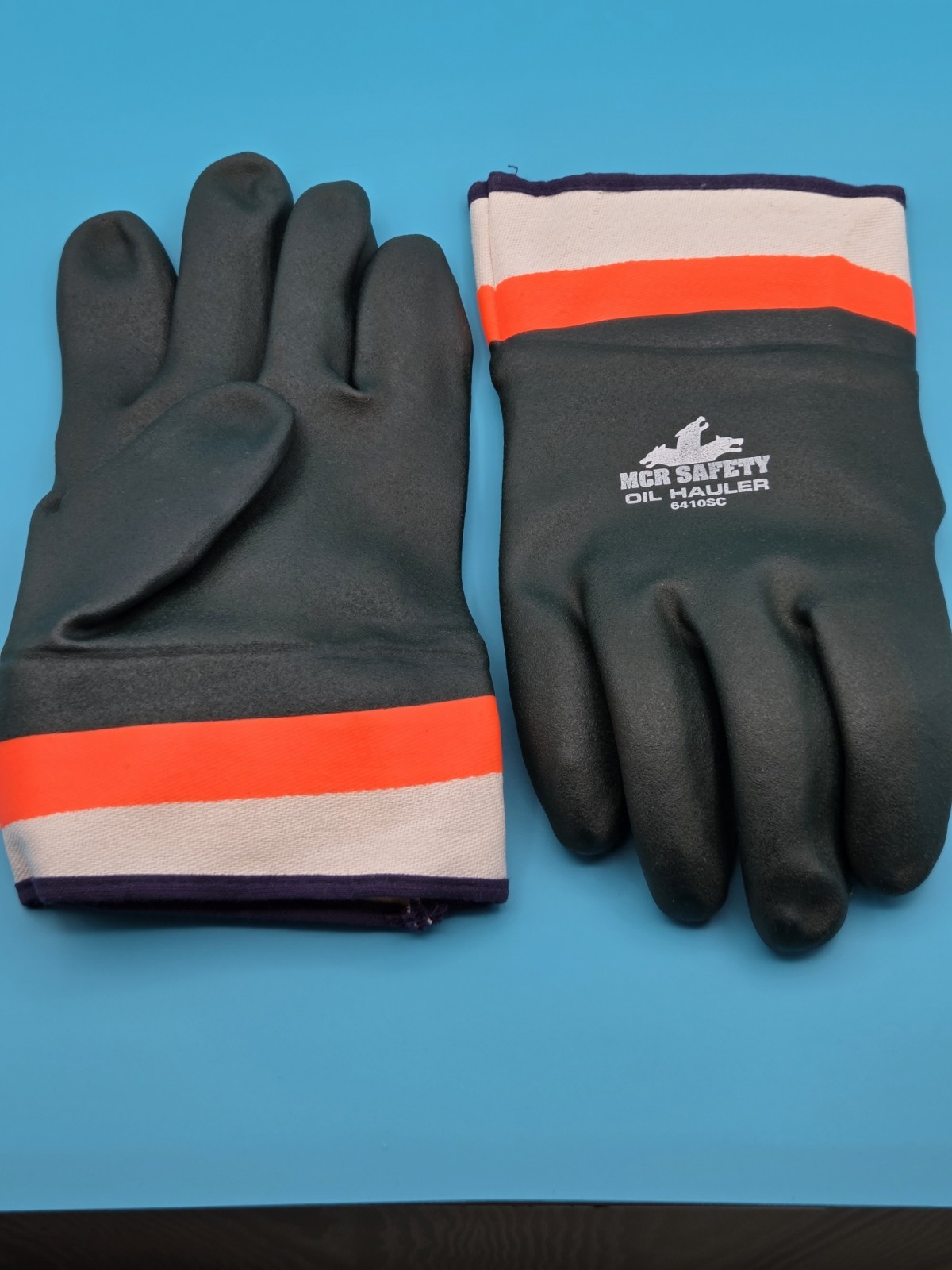 1 PAIR LARGE MCR SAFETY OIL HAULER CHEMICAL RESISTANT PVC WORK GLOVES 6410SC