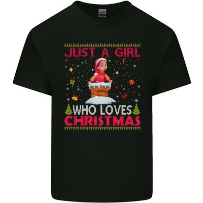 Just A Mädchen Wer Loves Weihnachten Lustig Herren Leichte Baumwolle T-Shirt