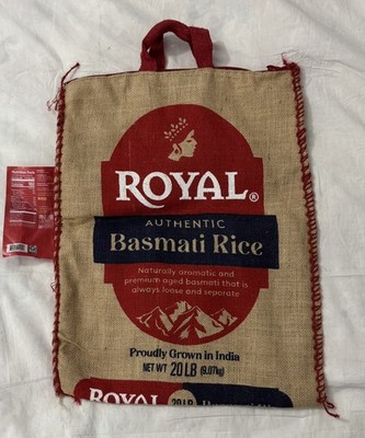 Royal Basmati Rice Bag 20lbs Burlap Handles Zipper Heavy Duty 25th Anniv No Rice