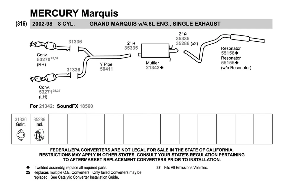 For Ford Crown Victoria 1998-2002 Walker 50411 Aluminized Steel Exhaust Y-Pipe - Image 3 of 3