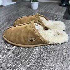 UGG MENS Scuff Slippers Size 11 Chestnut Suede Slip On Shearling Lined