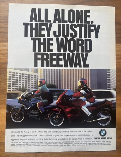 1994 BMW K75S K1100RS Motorcycles vintage print Ad