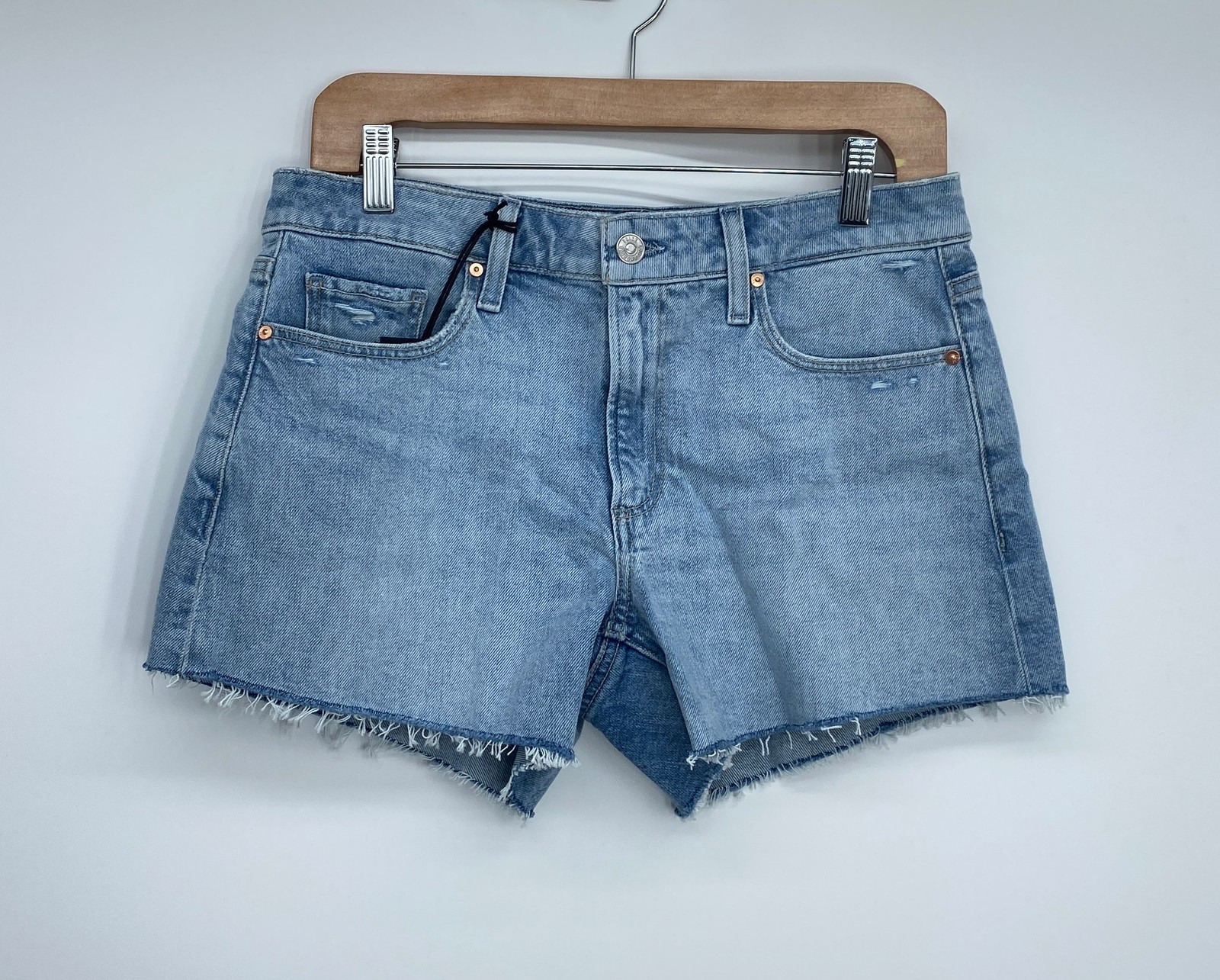 Paige Womens Mid Rise Shorts Harmonie Blue Size 27 Dylan Raw Hem Five-Pocket