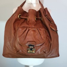 RUSSELL & BROMLEY Tan Brown Leather Slouchy Hobo Tote Bucket Bag Large Shoulder