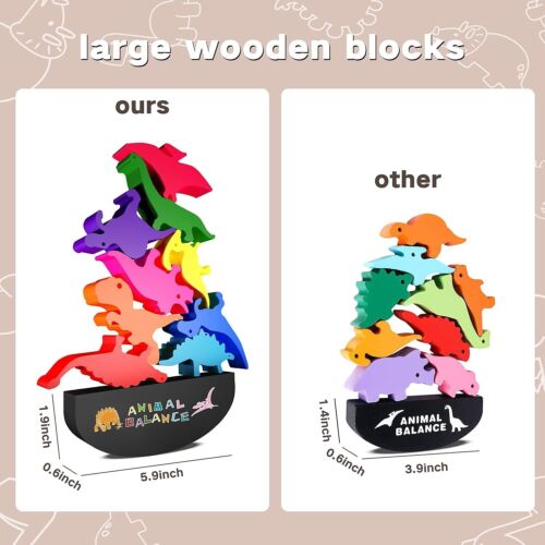 Montessori Dinosaur Toys for 2 3 4 Year Old Boys - Wooden Stacking Dinosaur Toys - Picture 8 of 8