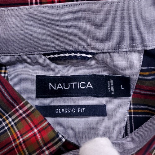 Nautica Shirt Mens Large Navy Red Green Plaid Button Down Classic Wrinkle Resist - Picture 4 of 14