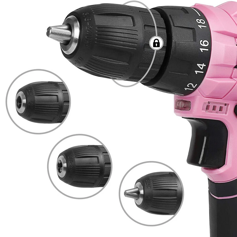 61PC Pink Tool Kit 12V Cordless Drill Driver Set Hand Tool Set w/14" Storage Bag - Image 4 of 4
