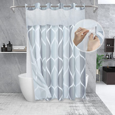 No Hook Grey Shower Curtain with Snap in Fabric Liner Set - Hotel Style with See