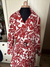 Boden Red Floral Cotton Double Breasted Belted Mid Length Trench Coat Size 14