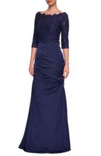 La Femme Navy Blue Sparkle Lace Trumpet Gown Dress Size 4 Orig 598