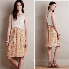 Anthropologie Amadi Lola Cross Wrap Boho Neutral Front Dress Medium-Large e8