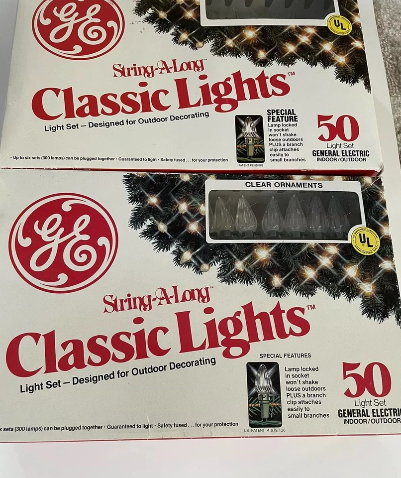 Vintage GE String-A-Long Classic Lights 50 Outdoor Light Set Clear Unused Lot 2 - Image 2 of 4