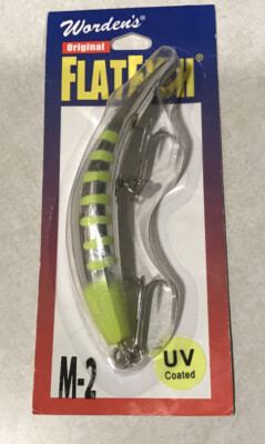 WORDEN S ORIGINAL M-2 FLATFISH UV SILVER CHART FIRE TAIL 4.5  LURE PLUG NEW USA