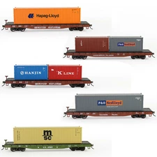 HO Scale 1:87 52ft Flat Car with 40ft Shipping Container Freight Car Lot