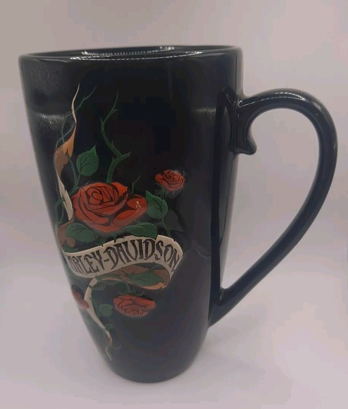 Harley Davidson Raised Logo Roses Mug 16 Oz , 6" Tall