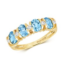 9k Yellow Gold Half Eternity Diamond Ring 0.12 Carat with Blue Topaz 203937U