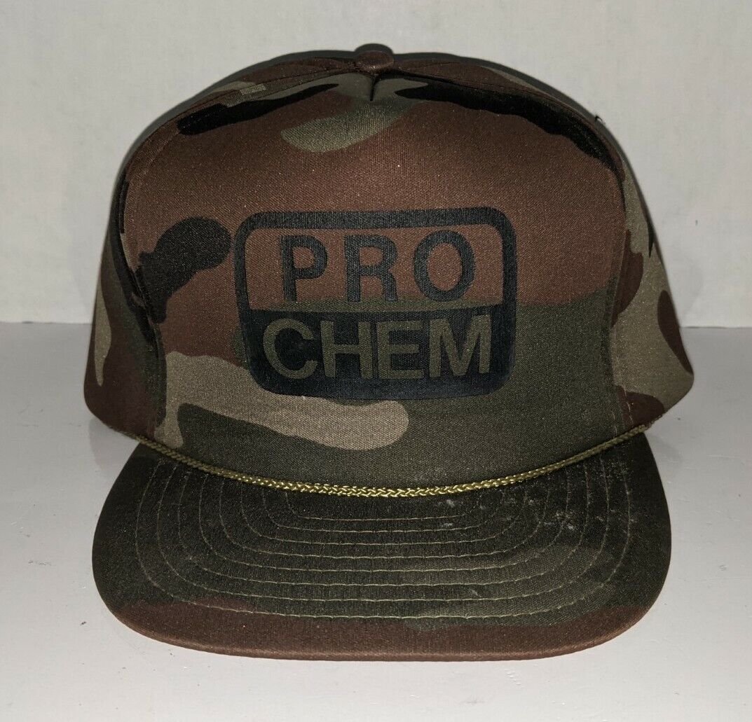 Vintage Pro Chem Camouflage Snapback Foam Lined Rope Cap Hat by San Sun 