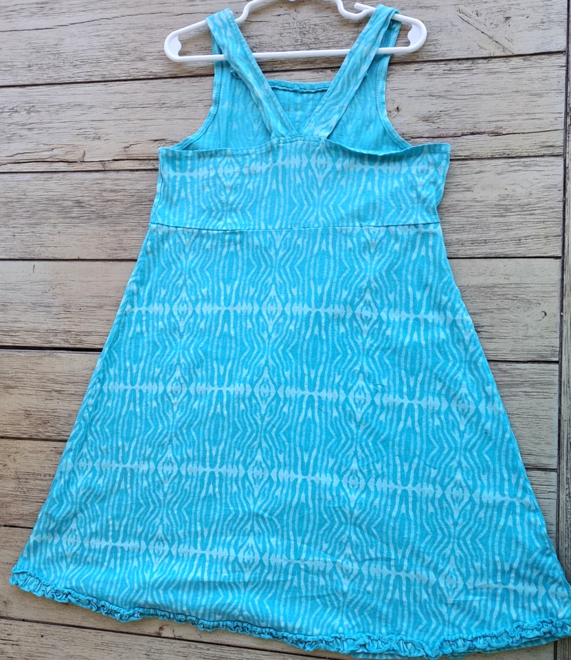 Vestido sin mangas Fresh Produce para niña 10 (XL) azul estampado Ikat volantes playa Foto 3 de 4